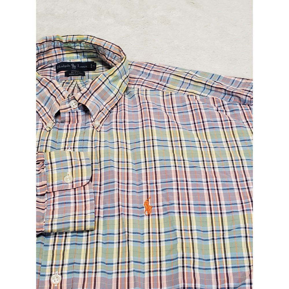 Ralph Lauren Blue Label Orange White Plaid Dress Shirt XXL Office Classic Work